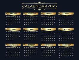 2023 calendario nel elegante d'oro Guarda vettore