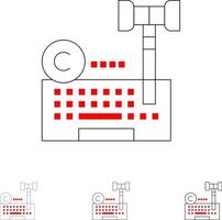 diritto d'autore digitale Internet legge avvocato grassetto e magro nero linea icona impostato vettore