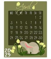 calendario per il mese con conigli per 2023. coniglio nel aprile. calendario mese per stampa su carta e tessili. striscione, volantino, cartolina. vettore