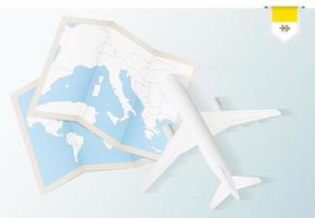 viaggio per Vaticano città, superiore Visualizza aereo con carta geografica e bandiera di Vaticano città. vettore