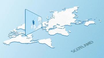 mondo carta geografica nel isometrico stile con dettagliato carta geografica di Scozia. leggero blu Scozia carta geografica con astratto mondo carta geografica. vettore