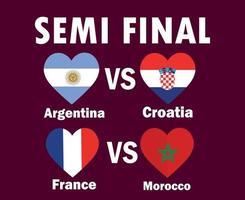 semi finale fiammiferi Francia argentina Croazia e Marocco paesi bandiera cuore con nomi simbolo design calcio finale vettore paesi calcio squadre illustrazione