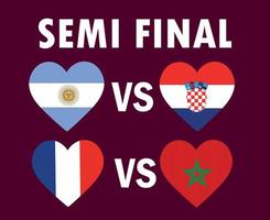 semi finale fiammiferi Francia argentina Croazia e Marocco paesi bandiera cuore simbolo design calcio finale vettore paesi calcio squadre illustrazione