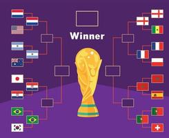 trimestre finale emblema bandiera paesi con mondo tazza trofeo simbolo design calcio finale vettore paesi calcio squadre illustrazione