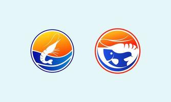 pesce e gamberetto stile logo design vettore. pesce e gamberetto logo design. logo design per un' pesca o mare cibo relazionato azienda il branding vettore