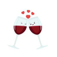 Due bicchiere di vino. bello concetto per San Valentino giorno. vettore illustrazione. coppia nel amore con cuori.