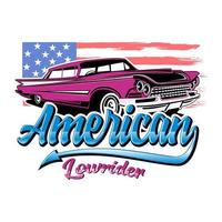 americano lowrider ispirazione design. vettore illustrazione con il Immagine di un vecchio classico macchina, design loghi, manifesti, striscioni, segnaletica, t camicia design.