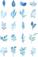 impostato di blu acquerello le foglie isolato su bianca sfondo. perdere acquerello tecnica. vettore
