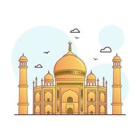 carino adorabile cartone animato moeslim musulmano grande moschea illustrazione per etichetta icona portafortuna e logo vettore