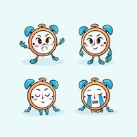 carino adorabile cartone animato contento triste allarme orologio illustrazione per etichetta icona portafortuna e logo emoticon vettore