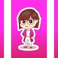 carino illustrazione chibi anime cartone animato ragazza in piedi contento viso ragnatela etichetta icona portafortuna logo emote vettore