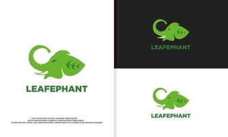 elefante testa combinato con foglia logo design illustrazione vettore