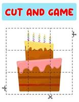 tagliare e colla gioco per bambini . puzzle con un torta. bambini divertente divertimento e divertimento.vettore illustrazione. taglio pratica per bambini in età prescolare vettore