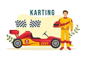 karting sport con da corsa gioco partire kart o mini auto su piccolo circuito traccia nel piatto cartone animato mano disegnato modello illustrazione vettore