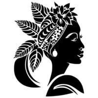 silhouette di un' bellissimo tribale ragazza con fiori nel sua capelli. design per ricamo, tatuaggio, maglietta, mascotte, logo. vettore