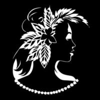 silhouette di un' bellissimo tribale ragazza con fiori nel sua capelli. design per ricamo, tatuaggio, maglietta, mascotte, logo. vettore