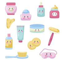 collezione kawaii cosmetici per il viso. vettore