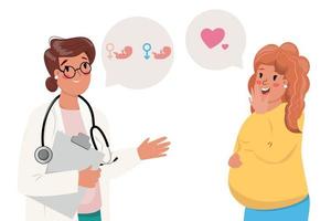 medico telling il incinta donna il Genere di sua bambino. gravidanza, medico, Salute cura, parto, prenatale concetto illustrazione con le persone. vettore