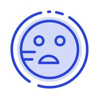 triste emoji scuola blu tratteggiata linea linea icona vettore