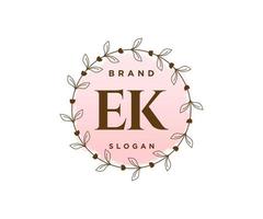 iniziale ek femminile logo. utilizzabile per natura, salone, terme, cosmetico e bellezza loghi. piatto vettore logo design modello elemento.