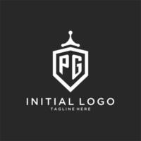 pg monogramma logo iniziale con scudo guardia forma design vettore