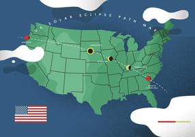 Illustrazione piana di vettore della mappa del percorso di eclissi solare degli Stati Uniti