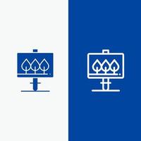 tavola cartello Pasqua linea e glifo solido icona blu bandiera linea e glifo solido icona blu bandiera vettore