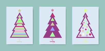 Vintage ▾ contento vacanza copertine. Natale albero impostato carta. design modelli con tipografia, stagione auguri nel moderno minimalista stile per ragnatela, sociale media, Stampa. pastello colori su bianca vecchio sfondo vettore