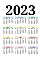 calendario per il 2023 isolato su sfondo bianco. da domenica a lunedì, modello di business. illustrazione vettoriale