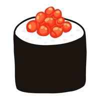 Sushi con rosso caviale nel cartone animato piatto stile. mano disegnato giapponese tradizionale cucina vettore