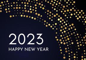 2023 contento nuovo anno di oro luccichio modello nel cerchio modulo. astratto oro raggiante mezzitoni tratteggiata sfondo per Natale vacanza saluto carta su buio sfondo. vettore illustrazione