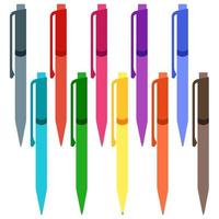 impostato di multicolore penne su un' bianca sfondo. vettore illustrazione.