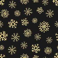 senza soluzione di continuità sfondo di mano disegnato fiocchi di neve. oro i fiocchi di neve su buio sfondo. Natale e nuovo anno decorazione elementi. vettore illustrazione.