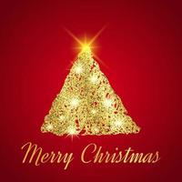 oro luccichio Natale albero nel schizzo stile su rosso sfondo. contento nuovo anno carta design. vettore illustrazione.