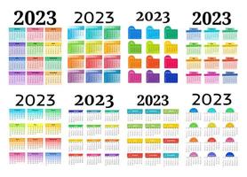 impostato di otto verticale calendari per 2023 isolato su un' bianca sfondo. Domenica per lunedì, attività commerciale modello. vettore illustrazione