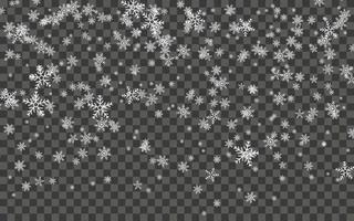 nevicata e caduta i fiocchi di neve su buio trasparente sfondo. bianca i fiocchi di neve e Natale neve. vettore illustrazione