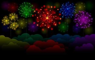 colorato fuochi d'artificio su un' nuvoloso notte cielo vettore