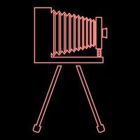 neon retrò telecamera su tripode Vintage ▾ analogico film telecamera vecchio foto telecamera rosso colore vettore illustrazione Immagine piatto stile