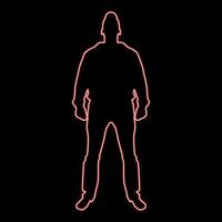 neon uomo in piedi nel berretto Visualizza con davanti rosso colore vettore illustrazione Immagine piatto stile
