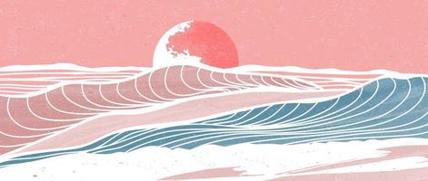 oceano onda paesaggio. creativo minimalista moderno dipingere e linea arte Stampa. astratto contemporaneo estetico sfondi paesaggi. con oceano, mare, orizzonte, onda. vettore illustrazioni