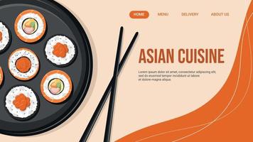 atterraggio pagina per asiatico cibo consegna ristorante, Sushi e rotoli. vettore
