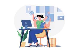 multitasking attività commerciale donna illustrazione concetto su bianca sfondo vettore