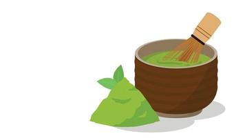 vettore di tazza di matcha. vettore di tè verde. sfondo. disegno del manifesto di tè verde. vettore di frusta da tè.