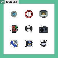 mobile interfaccia riga piena piatto colore impostato di 9 pittogrammi di formazione fitness Internet tempo Telefono modificabile vettore design elementi