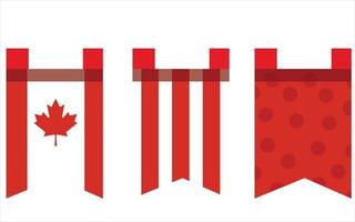 bandiera Canada, vari. bianca sfondo. realistico agitando nazionale bandiera su palo, tavolo bandiera e diverso forme distintivi. vettore