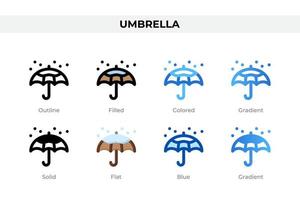 ombrello icone nel diverso stile. ombrello icone impostare. vacanza simbolo. diverso stile icone impostare. vettore illustrazione