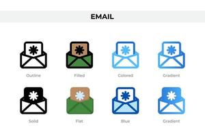 e-mail icone nel diverso stile. e-mail icone impostare. vacanza simbolo. diverso stile icone impostare. vettore illustrazione