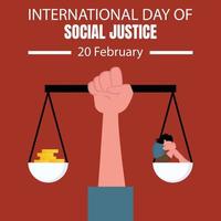 illustrazione vettore grafico di un' mano detiene un' scala pieno con un' umano e un' oro moneta, Perfetto per internazionale giorno, sociale giustizia, celebrare, saluto carta, eccetera.
