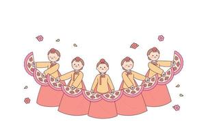 coreano tradizionale danza. bellissimo fan danza di donne indossare hanbok. vettore