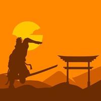 samurai Giappone spada cavaliere linea potrait logo colorato design con buio sfondo. isolato Marina Militare sfondo per maglietta, manifesto, vestiario, merce, abbigliamento, distintivo design. vettore